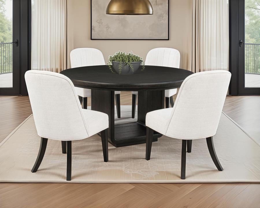 LEANDRO  ROUND DINING TABLE SET BURNISHED BLACK