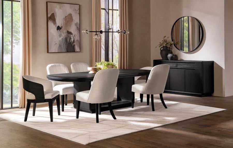 LEANDRO 7-PIECE ROUND DINING TABLE SET BURNISHED BLACK