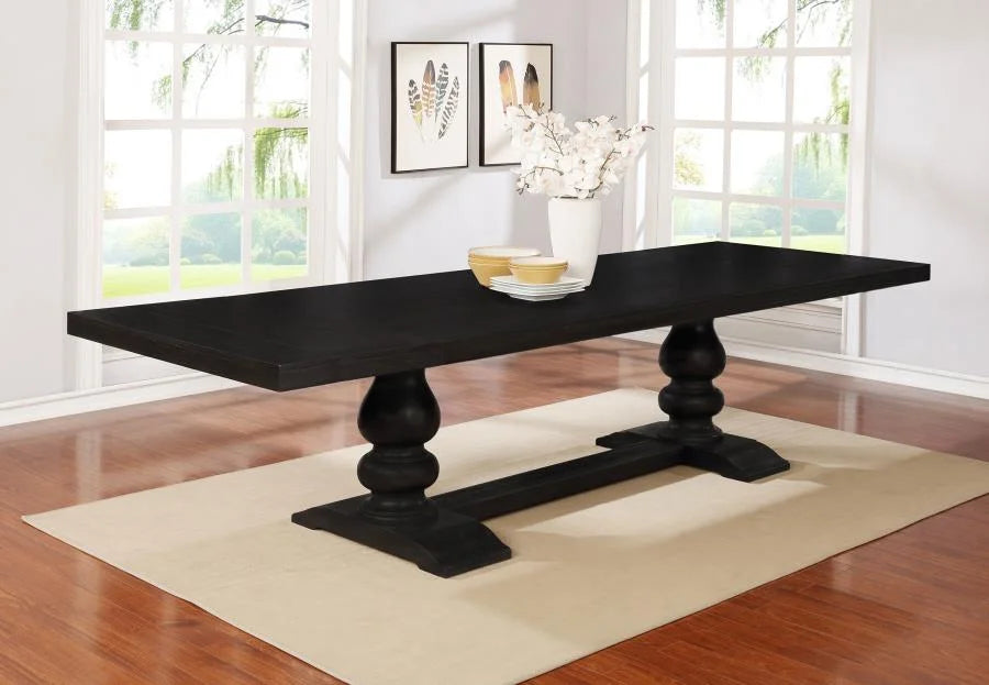 PHELPS 123-INCH EXTENSION LEAF DINING TABLE DISTRESSED NOIR