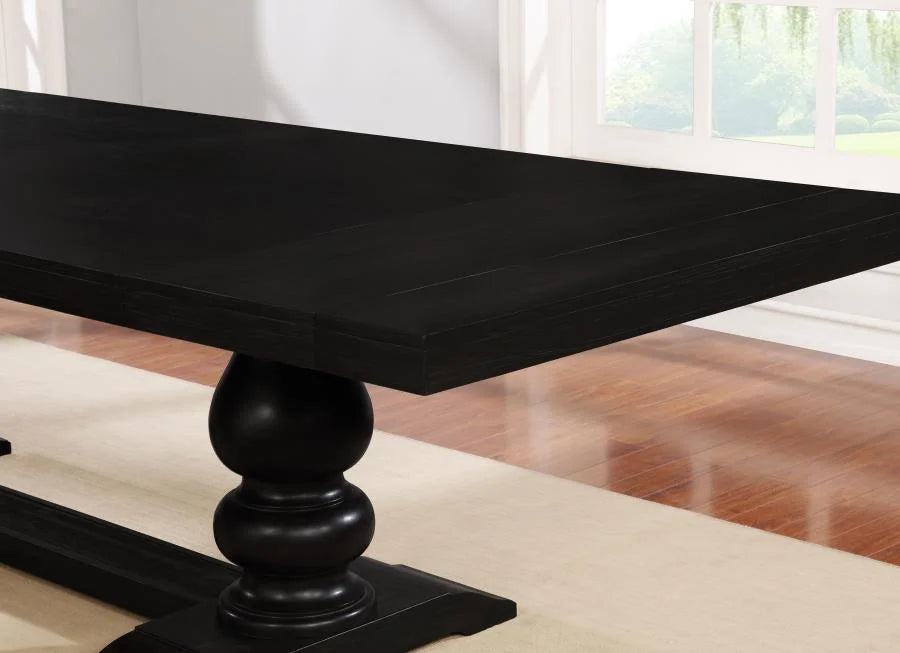 PHELPS 123-INCH EXTENSION LEAF DINING TABLE DISTRESSED NOIR