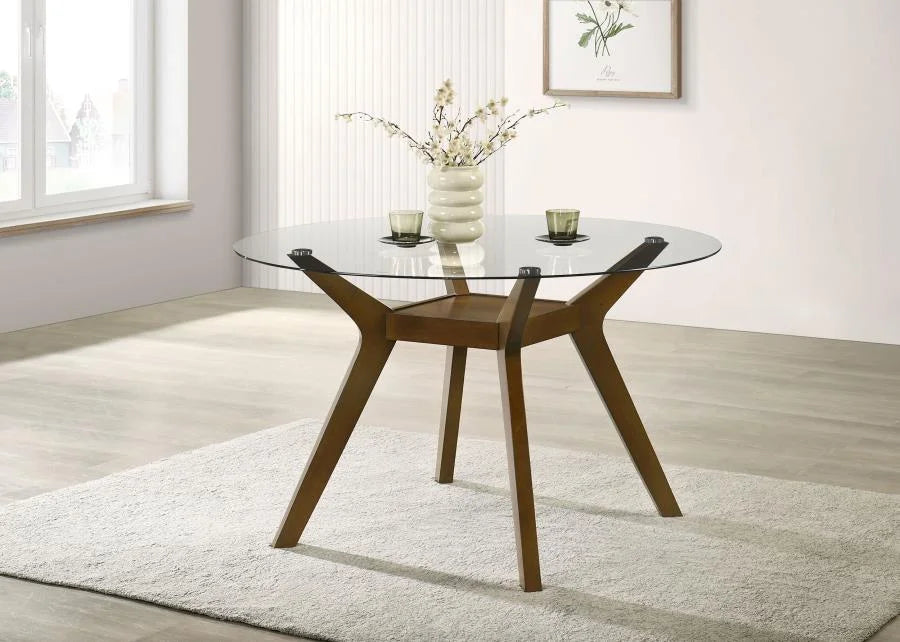 PAXTON ROUND 48-INCH GLASS TOP WOOD DINING TABLE BROWN