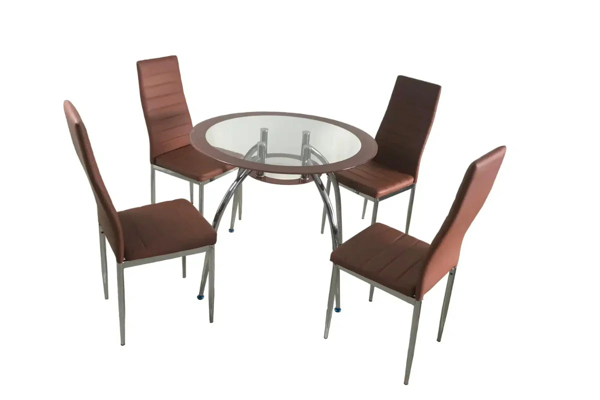 VALENTINA 5-PIECE ROUND GLASS TOP DINING TABLE SET