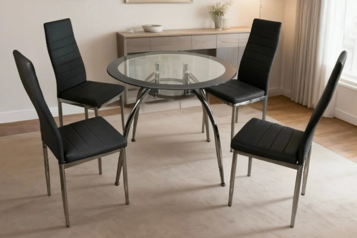 VALENTINA 5-PIECE ROUND GLASS TOP DINING TABLE SET