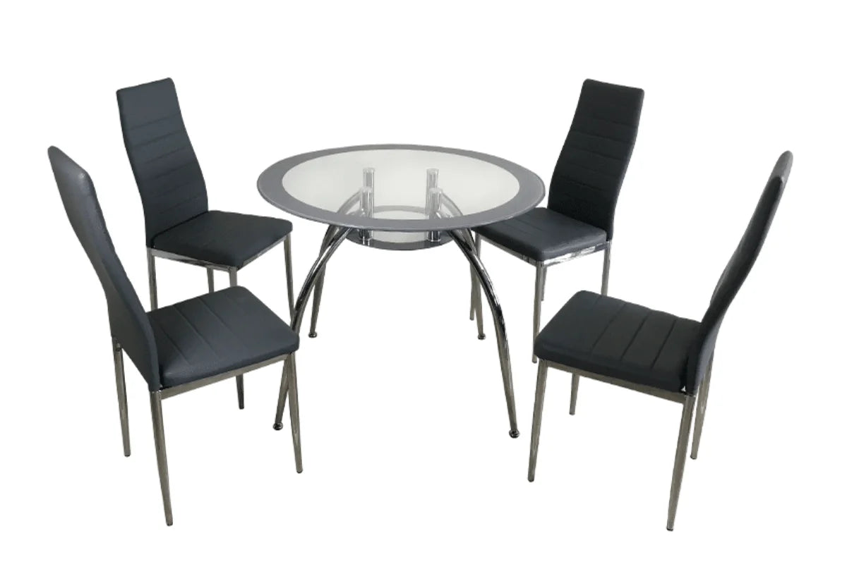 VALENTINA 5-PIECE ROUND GLASS TOP DINING TABLE SET