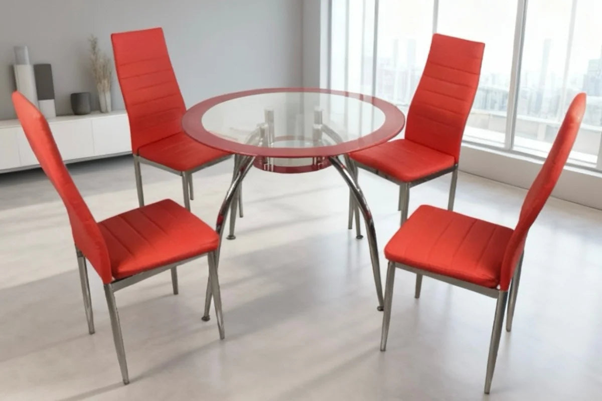 VALENTINA 5-PIECE ROUND GLASS TOP DINING TABLE SET
