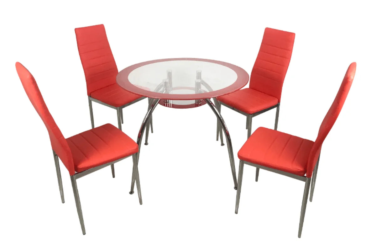 VALENTINA 5-PIECE ROUND GLASS TOP DINING TABLE SET