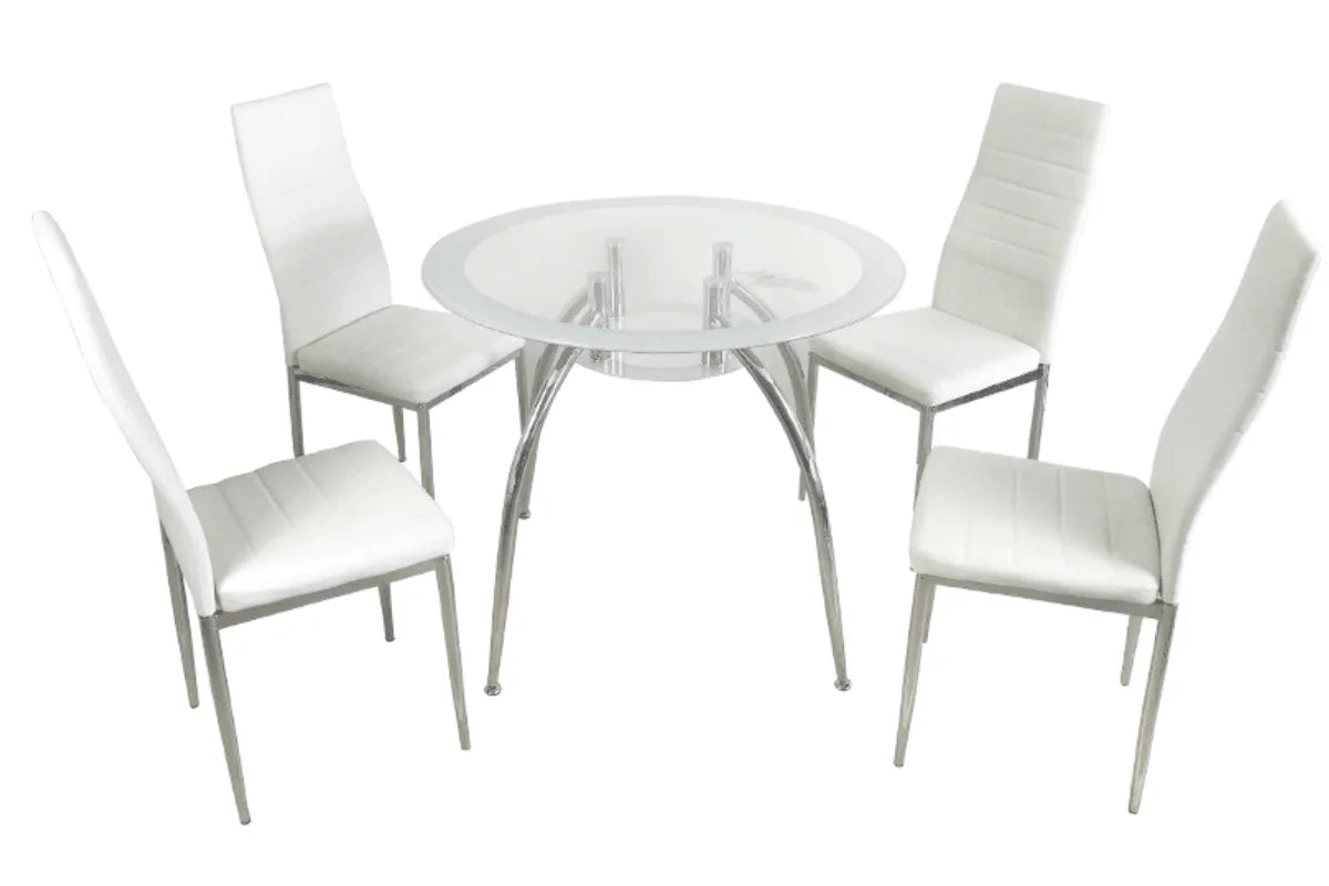VALENTINA 5-PIECE ROUND GLASS TOP DINING TABLE SET
