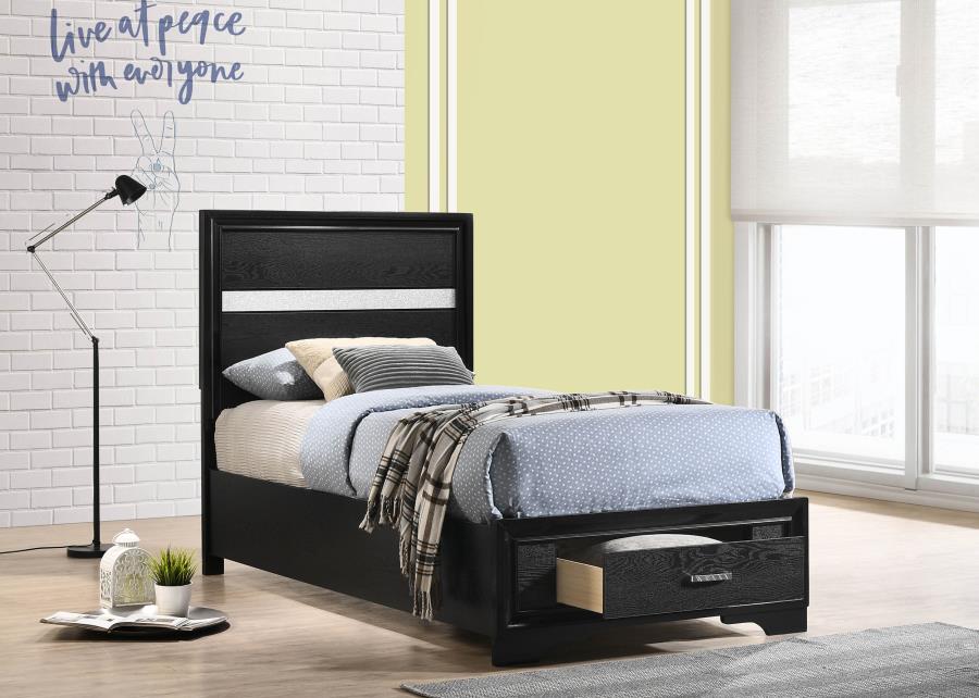 MIRANDA 51-INCH WOOD TWIN STORAGE PANEL BED BLACK