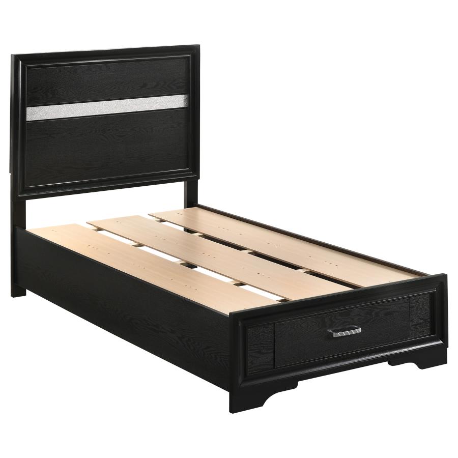 MIRANDA 51-INCH WOOD TWIN STORAGE PANEL BED BLACK
