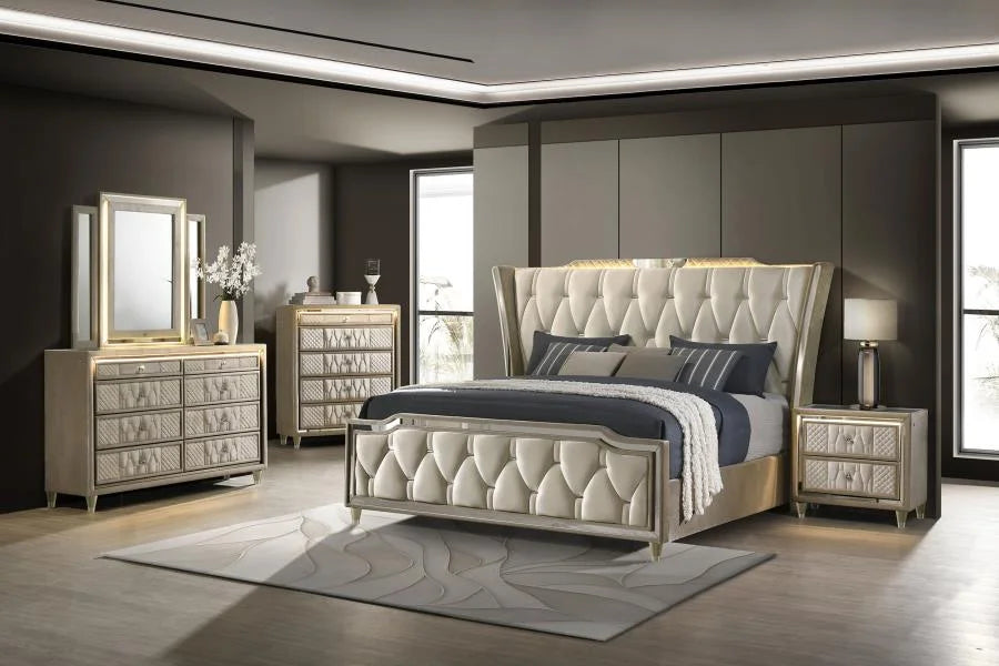 LORIENT 5-PIECE BEDROOM SET IVORY AND CAMEL
