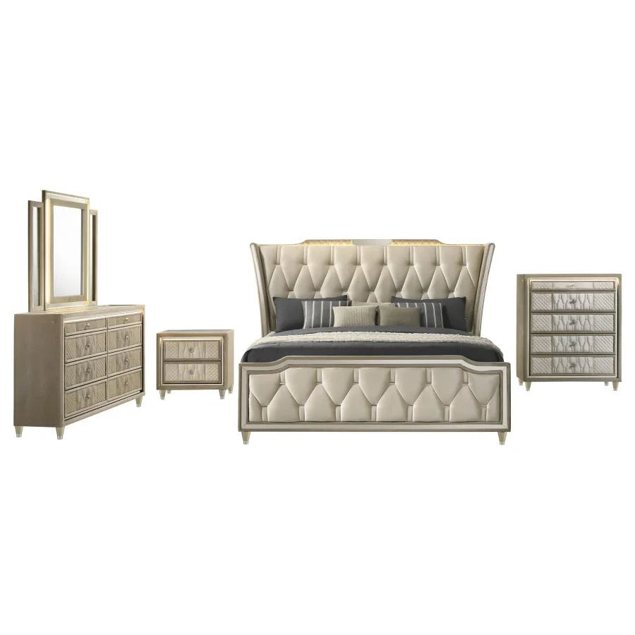 LORIENT 5-PIECE BEDROOM SET IVORY AND CAMEL