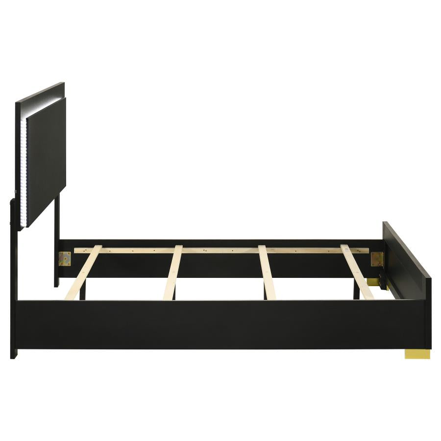 Marceline Wood LED Panel Bed Black