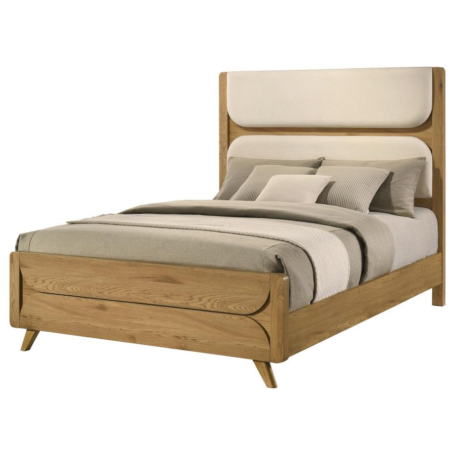 Bennett Queen Mid-Century Fabric Upholstered Panel Bed Light Oak