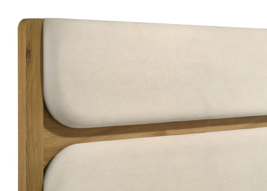 Bennett Queen Mid-Century Fabric Upholstered Panel Bed Light Oak