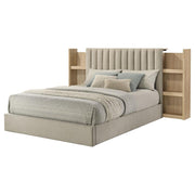 Arielle Upholstered Bookcase Bed Light Tan and Light Oak