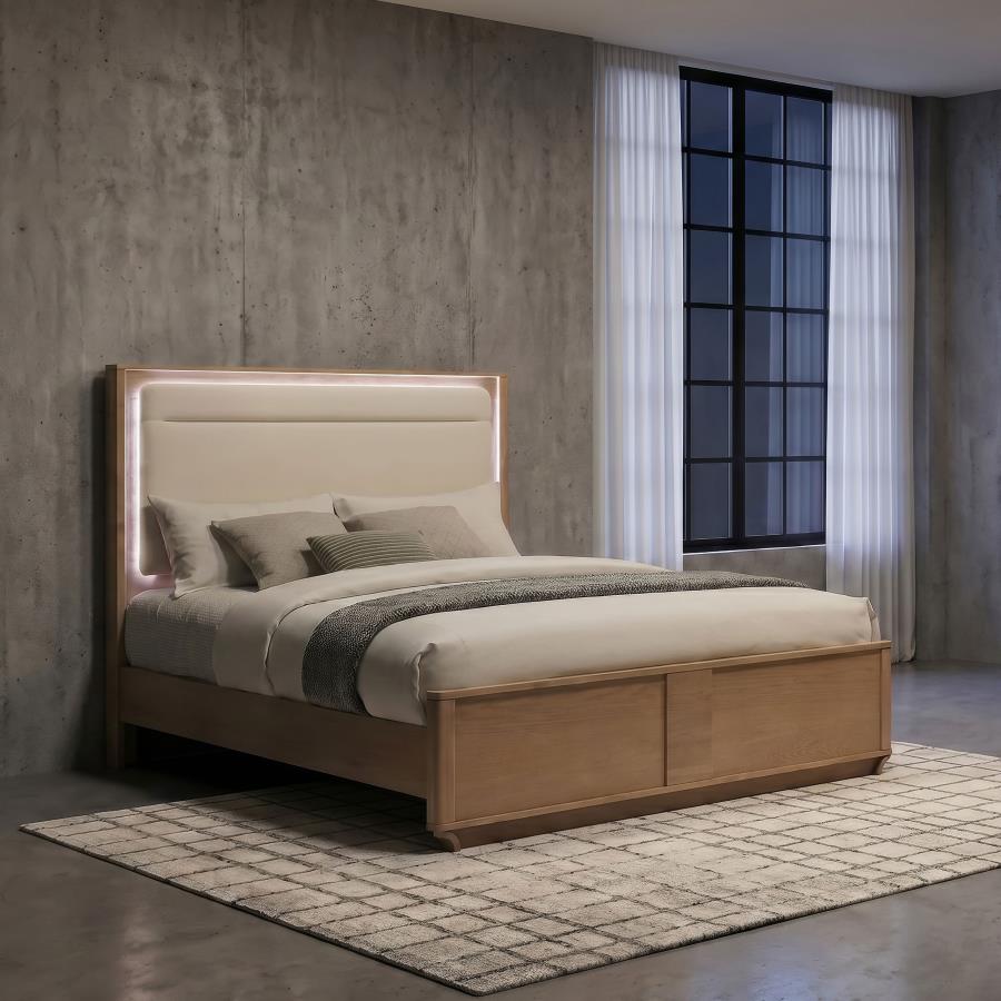 Leanne  LED Panel Bed Off White and Light Oak