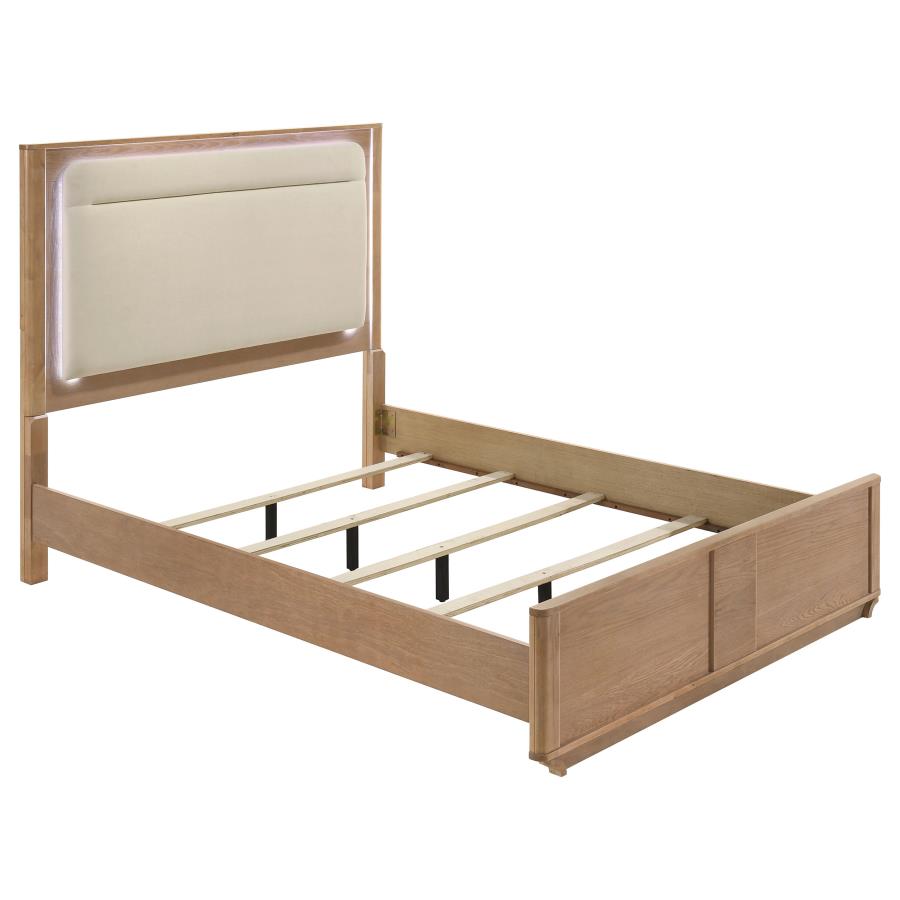 Leanne  LED Panel Bed Off White and Light Oak