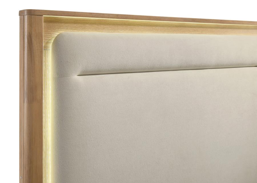 Leanne  LED Panel Bed Off White and Light Oak