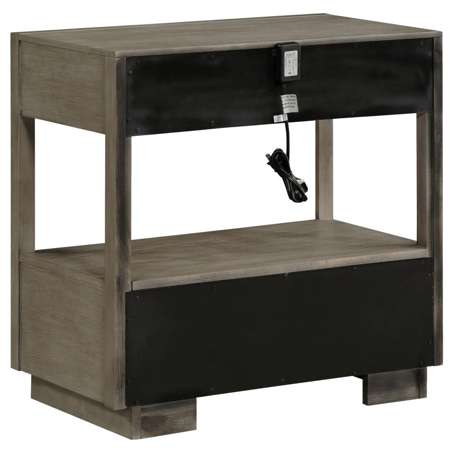 DURANGO 2-DRAWER NIGHTSTAND BEDSIDE TABLE TAUPE OAK