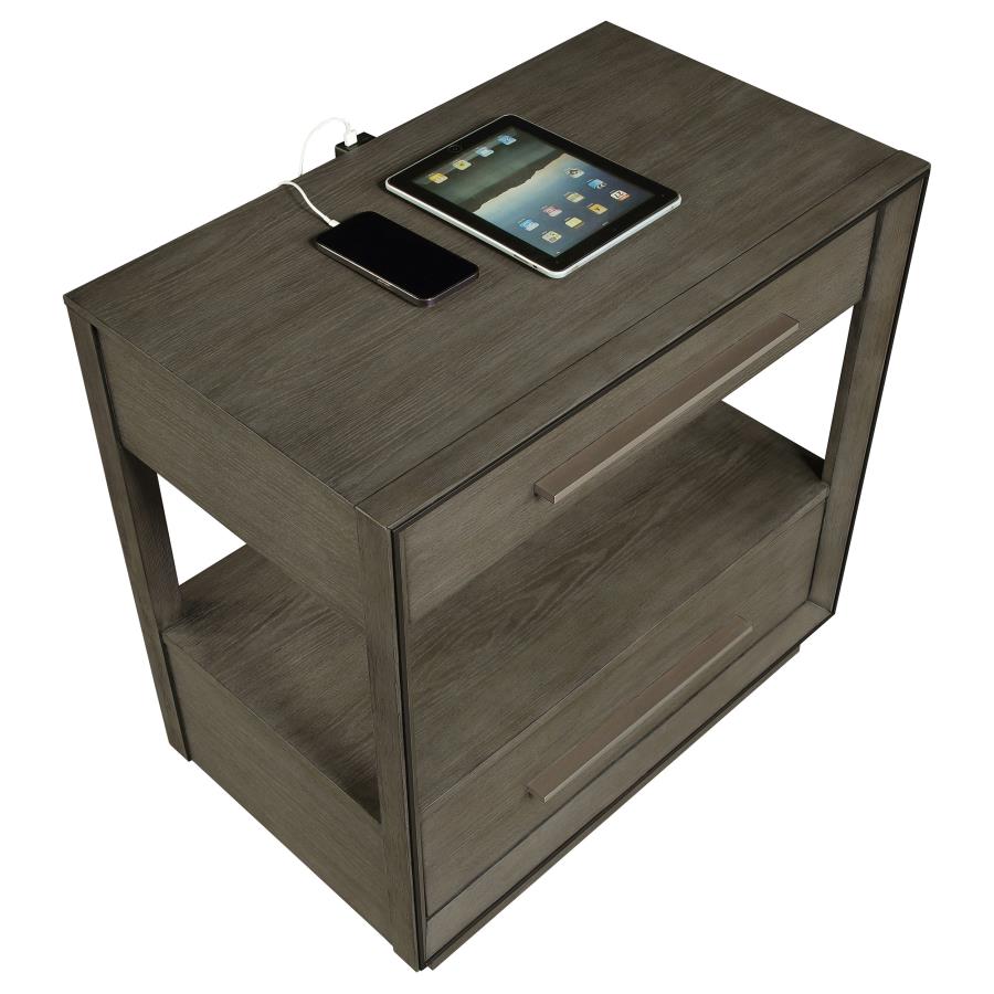 DURANGO 2-DRAWER NIGHTSTAND BEDSIDE TABLE TAUPE OAK