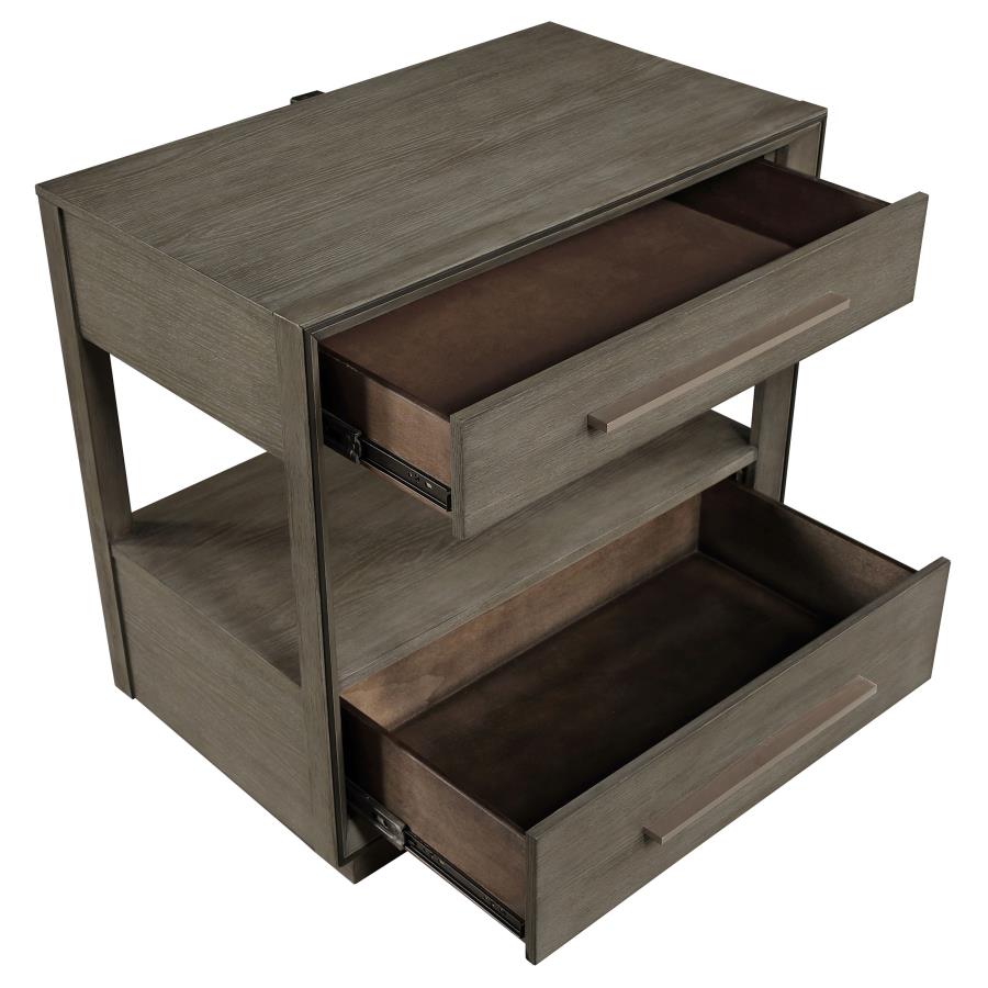 DURANGO 2-DRAWER NIGHTSTAND BEDSIDE TABLE TAUPE OAK