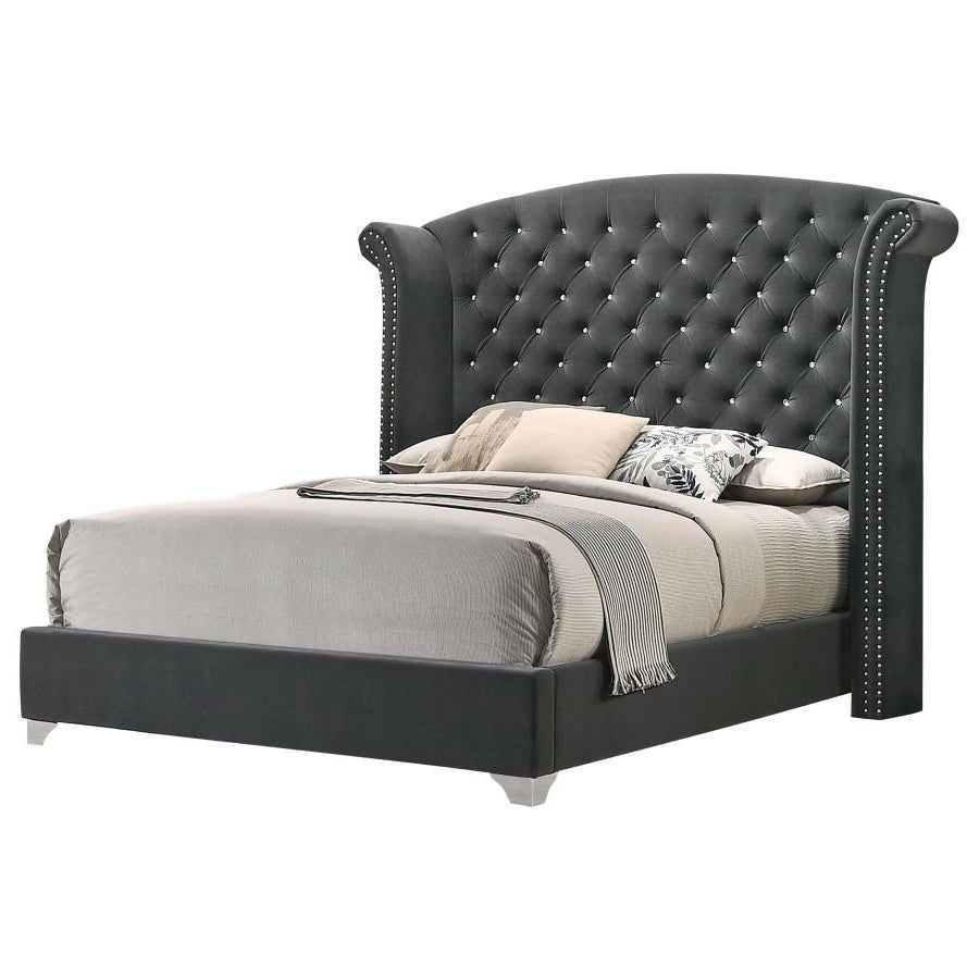 MELODY UPHOLSTERED QUEEN WINGBACK BED GREY