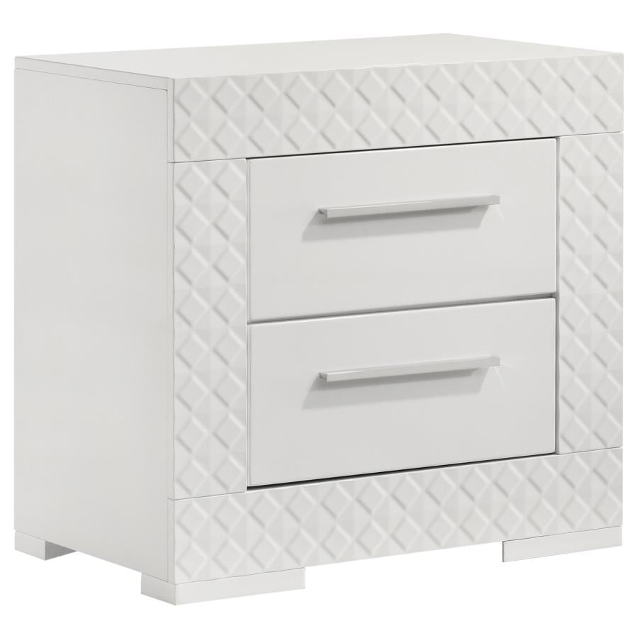 IVES 2-DRAWER NIGHTSTAND BEDSIDE TABLE WHITE HIGH GLOSS