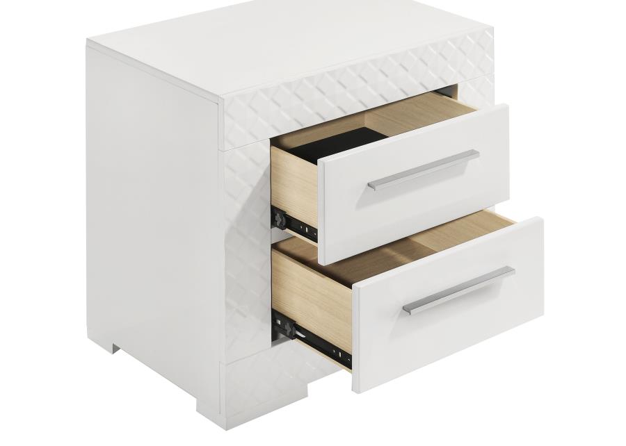 IVES 2-DRAWER NIGHTSTAND BEDSIDE TABLE WHITE HIGH GLOSS