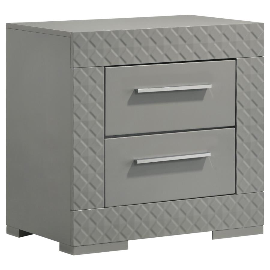 IVES 2-DRAWER NIGHTSTAND BEDSIDE TABLE GREY HIGH GLOSS