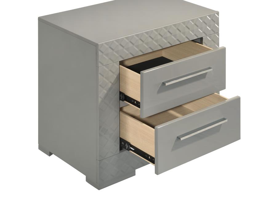 IVES 2-DRAWER NIGHTSTAND BEDSIDE TABLE GREY HIGH GLOSS