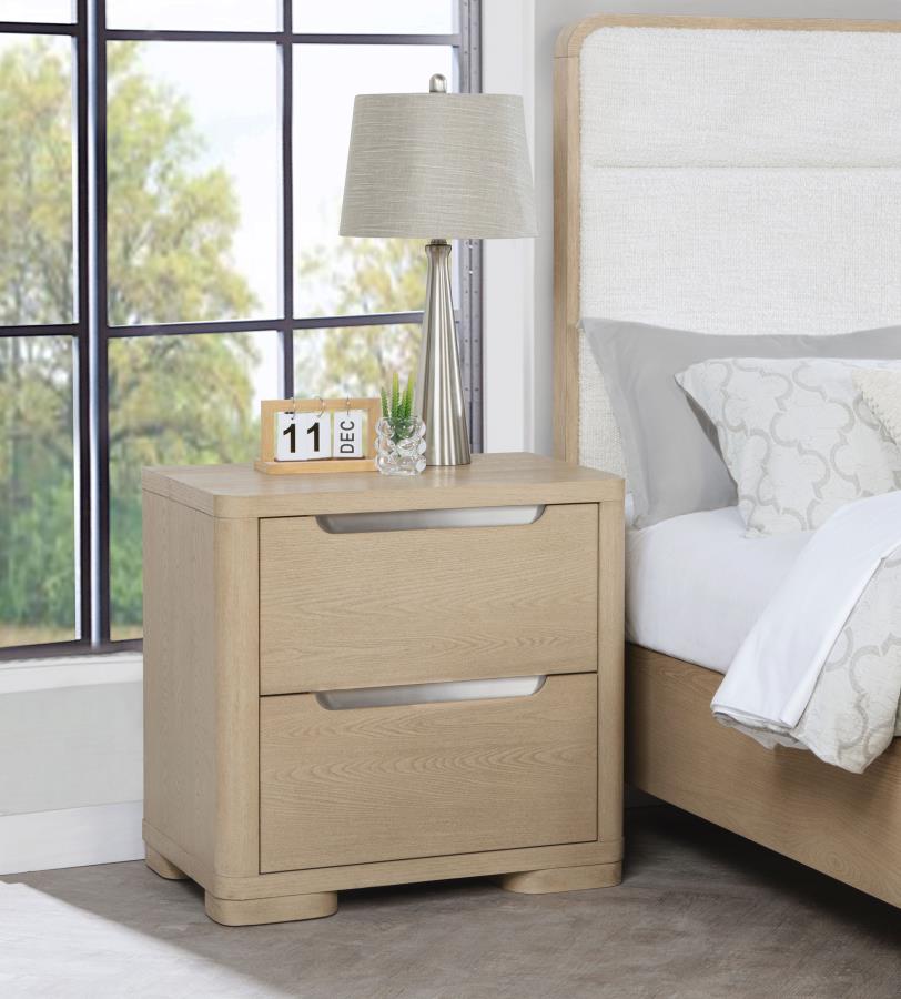 LADERA 2-DRAWER NIGHTSTAND BEDSIDE TABLE LIGHT ELM
