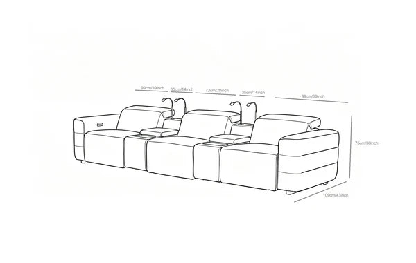 Diamante Italian Leather/Match Power Home Theater Recliner Row