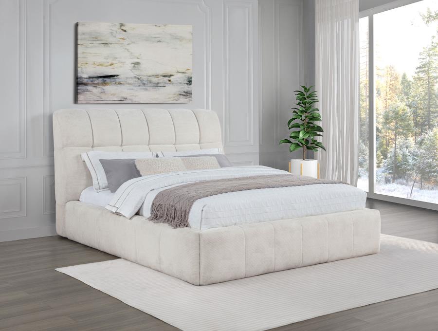 Nollet 48-inch Upholstered Panel Platform Bed Cream