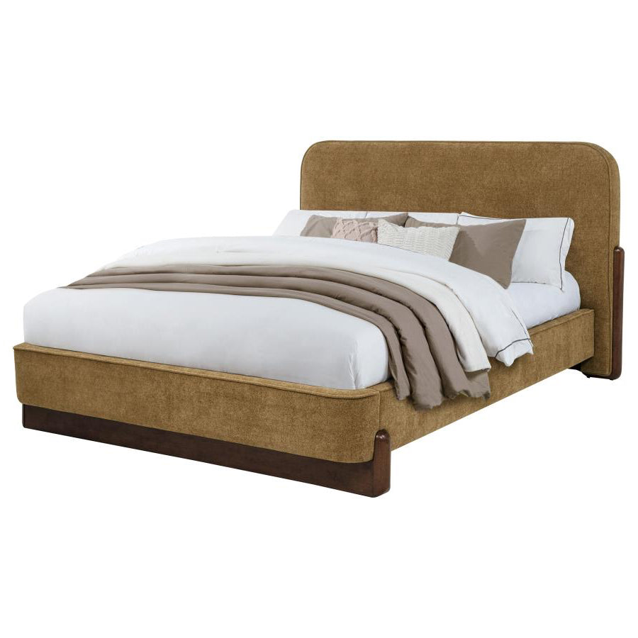 Baldacci Upholstered Platform Bed Curry and Walnut