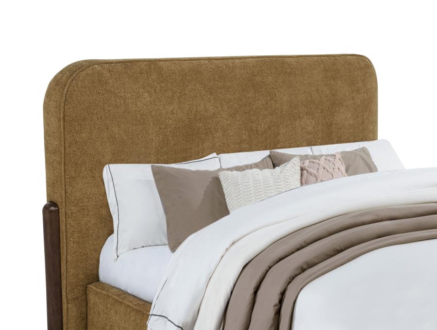 Baldacci Upholstered Platform Bed Curry and Walnut
