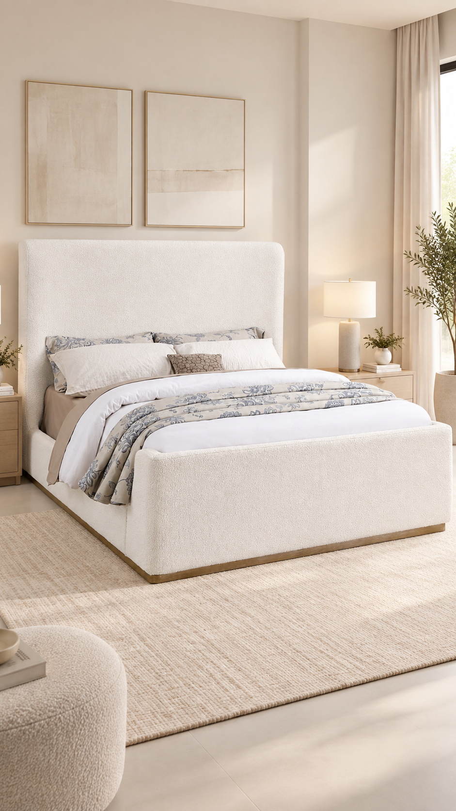 NALA UPHOLSTERED SLEIGH BED CREAM