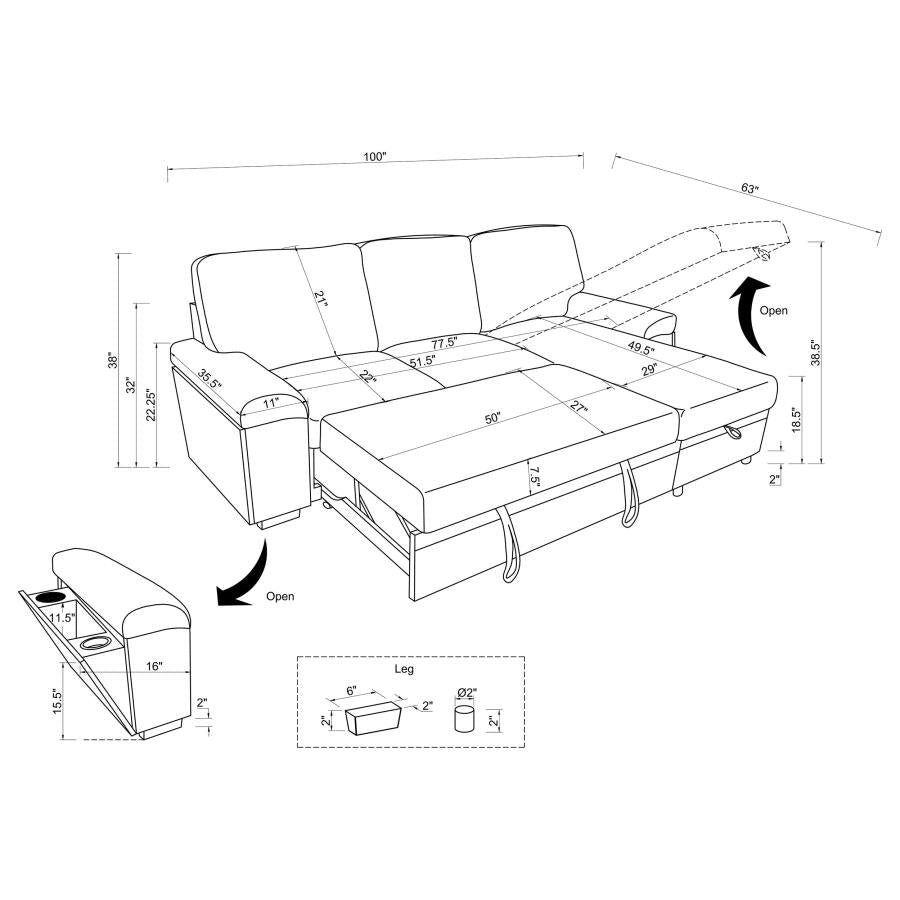 Demko Sleeper Sectional Sofa with Speaker and Storage Chaise Granite