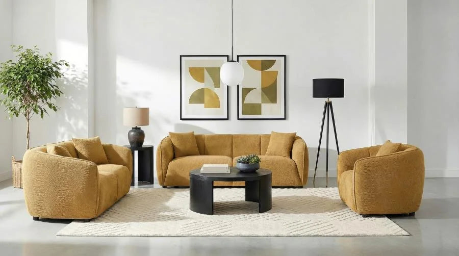 ALEISHA 3-PIECE FABRIC UPHOLSTERED SOFA SET MUSTARD YELLOW