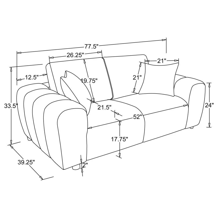 BURNETT 3-PIECE CHENILLE UPHOLSTERED SOFA SET IVORY