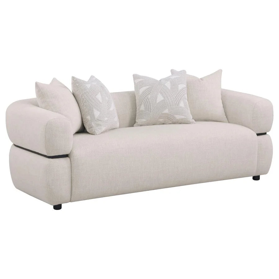 JEANETTE 3-PIECE FABRIC UPHOLSTERED ROUND ARM SOFA SET BEIGE