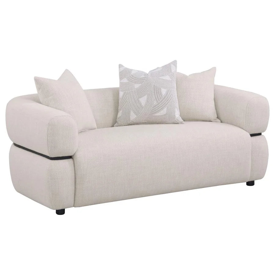 JEANETTE 3-PIECE FABRIC UPHOLSTERED ROUND ARM SOFA SET BEIGE