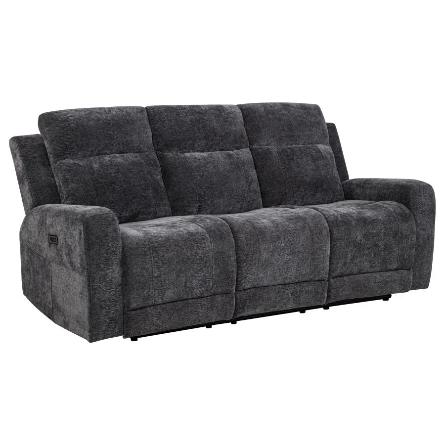 KENNETT 3-PIECE CHENILLE POWER RECLINING SOFA SET DARK GREY