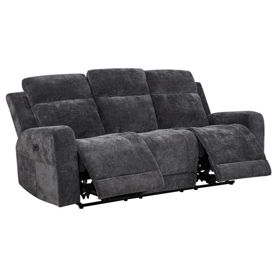 KENNETT 3-PIECE CHENILLE POWER RECLINING SOFA SET DARK GREY