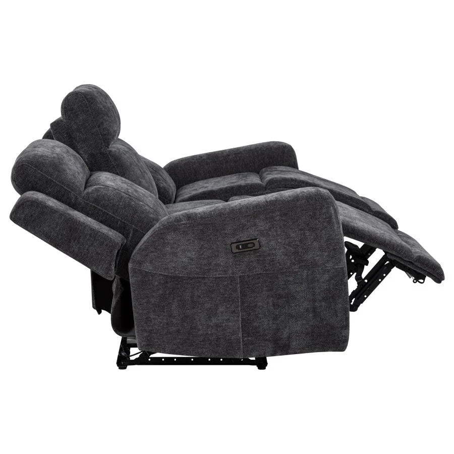 KENNETT 3-PIECE CHENILLE POWER RECLINING SOFA SET DARK GREY
