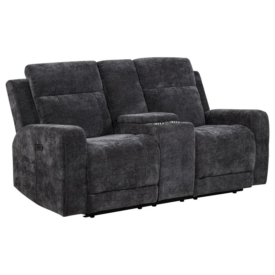 KENNETT 3-PIECE CHENILLE POWER RECLINING SOFA SET DARK GREY
