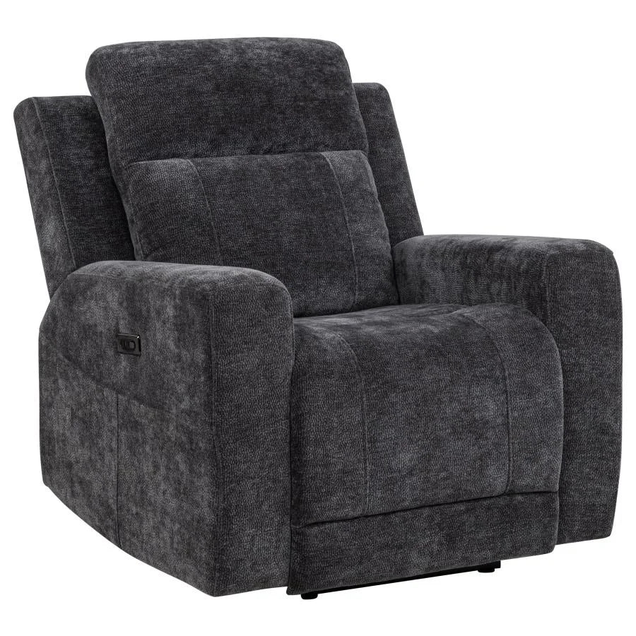 KENNETT 3-PIECE CHENILLE POWER RECLINING SOFA SET DARK GREY