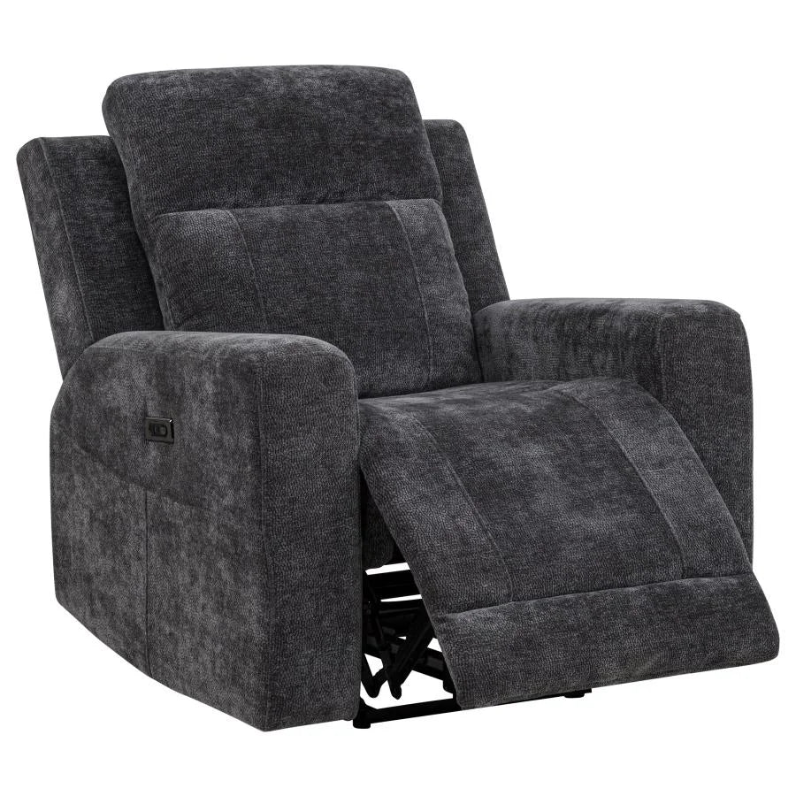 KENNETT 3-PIECE CHENILLE POWER RECLINING SOFA SET DARK GREY