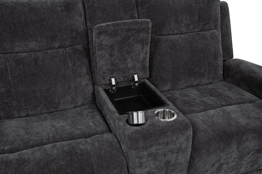 KENNETT 3-PIECE CHENILLE POWER RECLINING SOFA SET DARK GREY