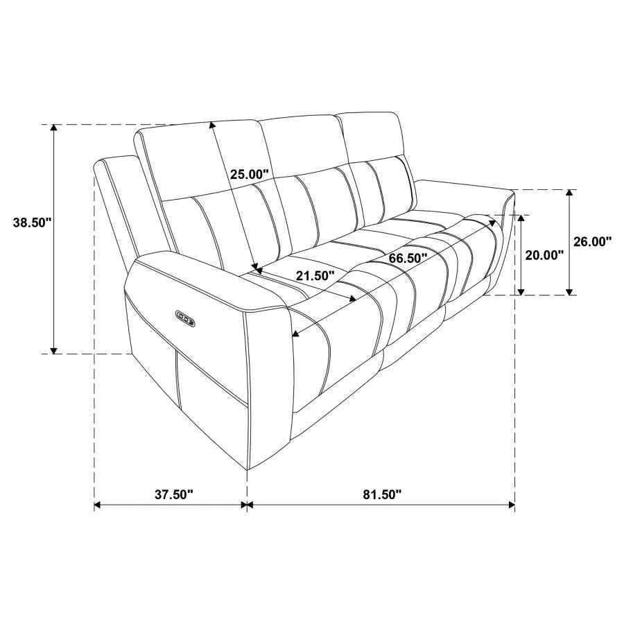 KENNETT 3-PIECE CHENILLE POWER RECLINING SOFA SET DARK GREY