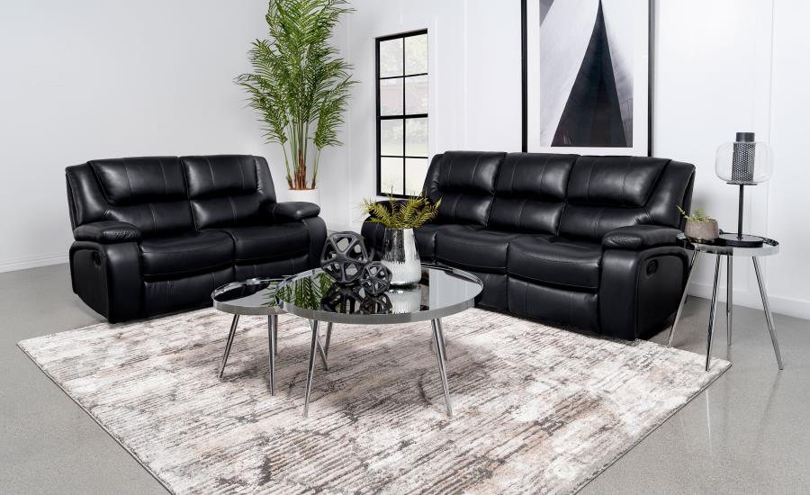 Camila 3-piece Upholstered Reclining Sofa Set Black